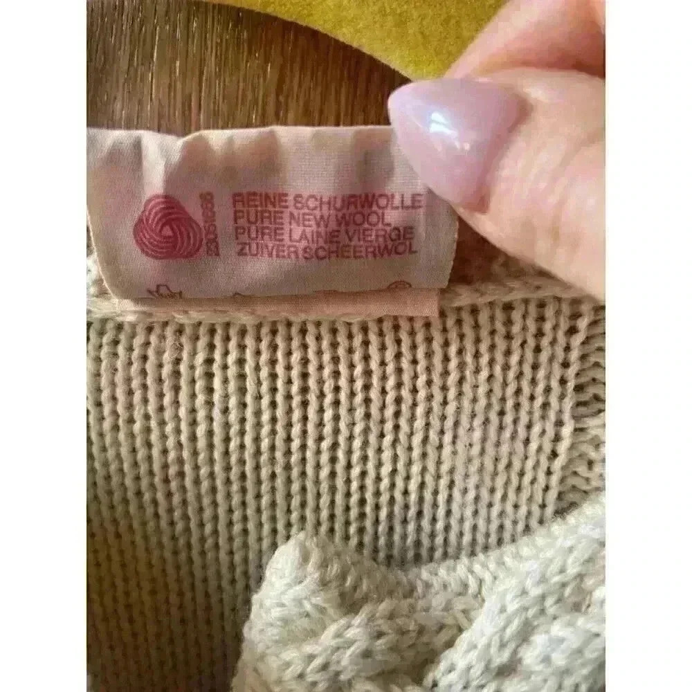 Vintage Astrifa Gestrickte Trach Holiday Cream Ivory Wool Cardigan Size 44 M/L - Picture 11 of 12